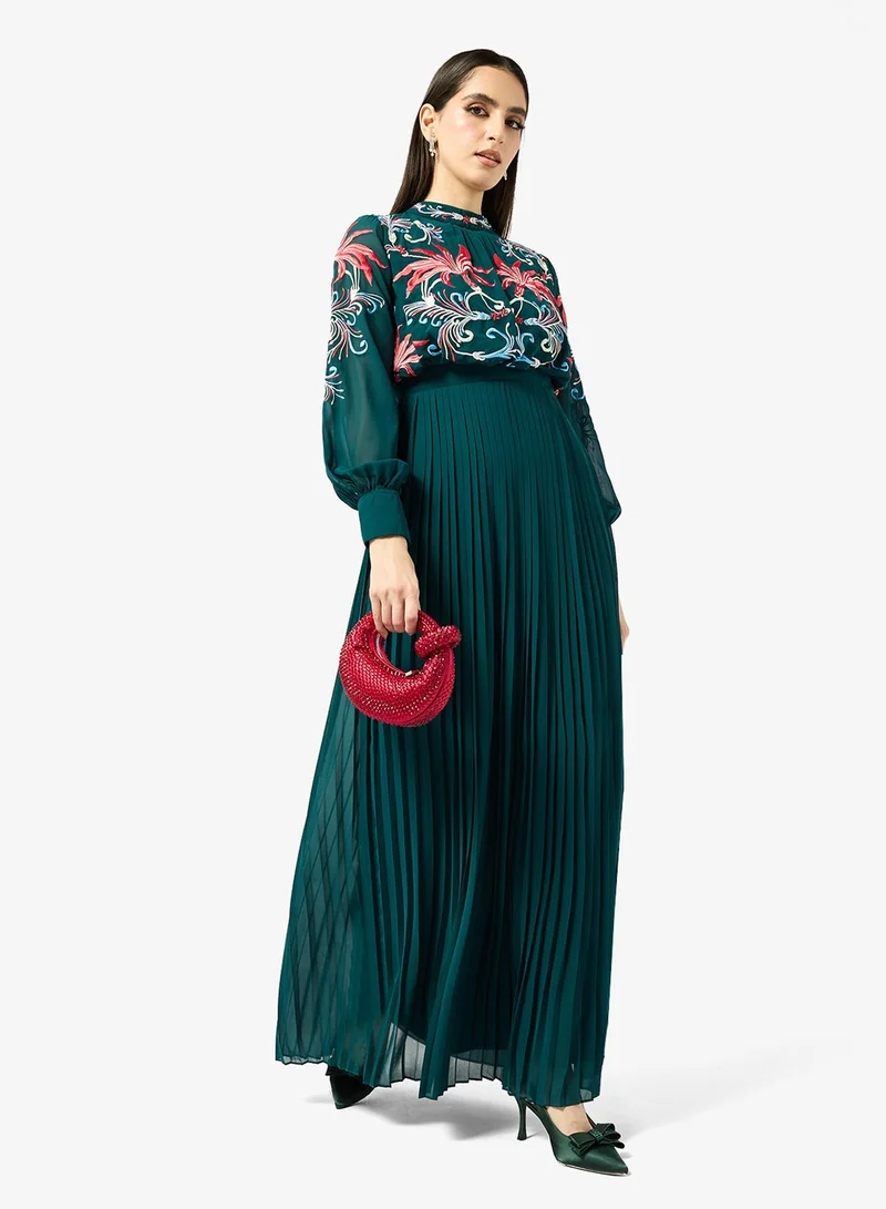 Frock and Frill Embroidered Detailed Long Sleeve Maxi Dress